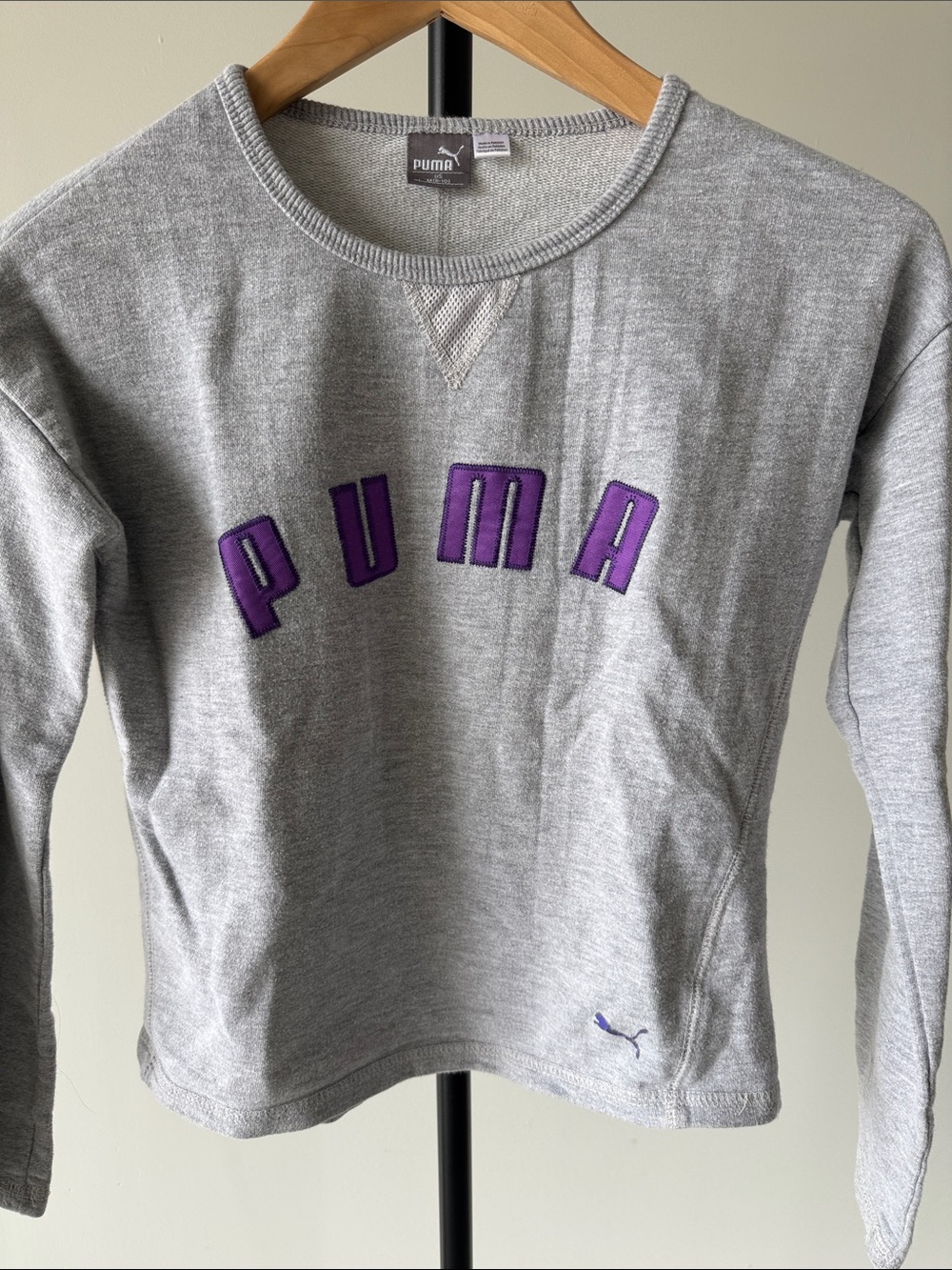 Puma Light Gray Crewneck Sweatshirt with Purple Logo
